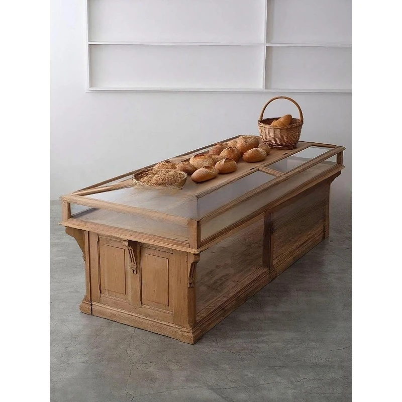 

Solid wood bread cabinet retro old antique storage side cabinet flip coffee shop glass display cabinet