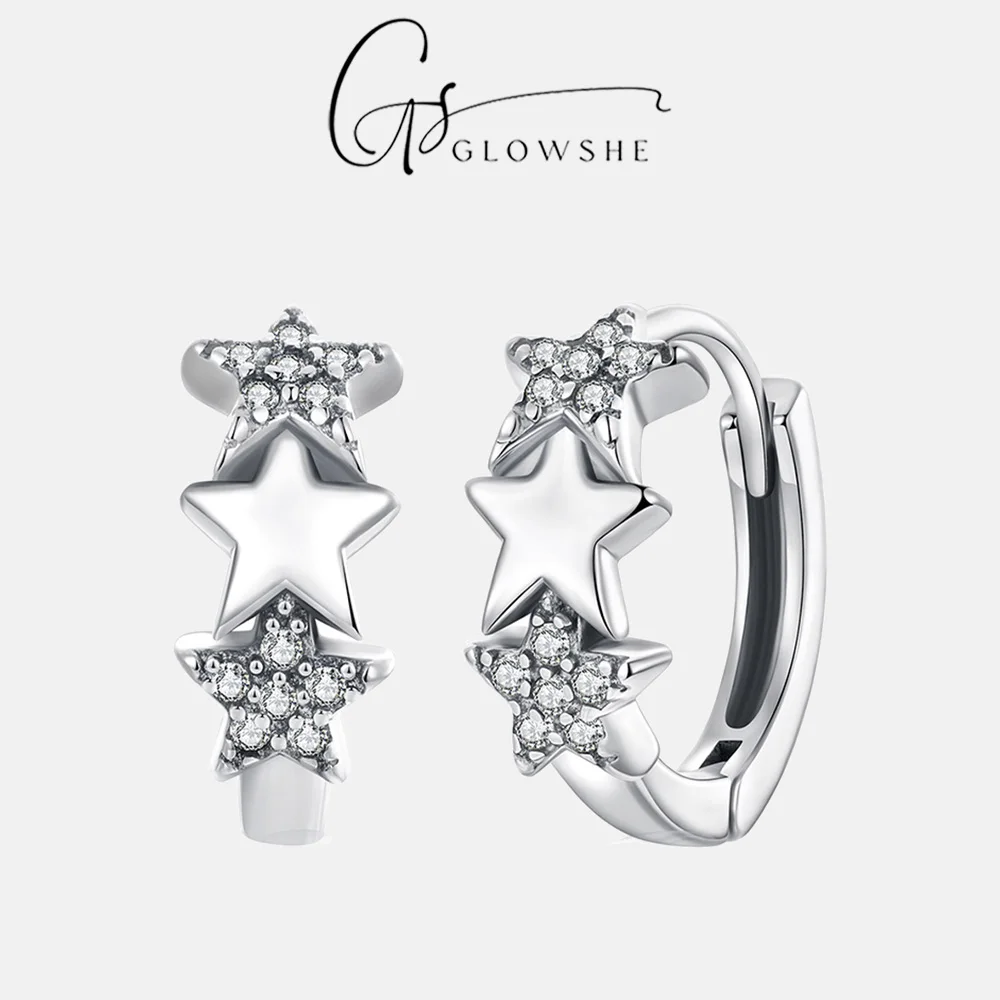 

Glowshe 925 Sterling Silver Zircon Multilayer Star Hoop Earrings Hypoallergenic Minimalist Fine Jewelry For Women Daily Wear
