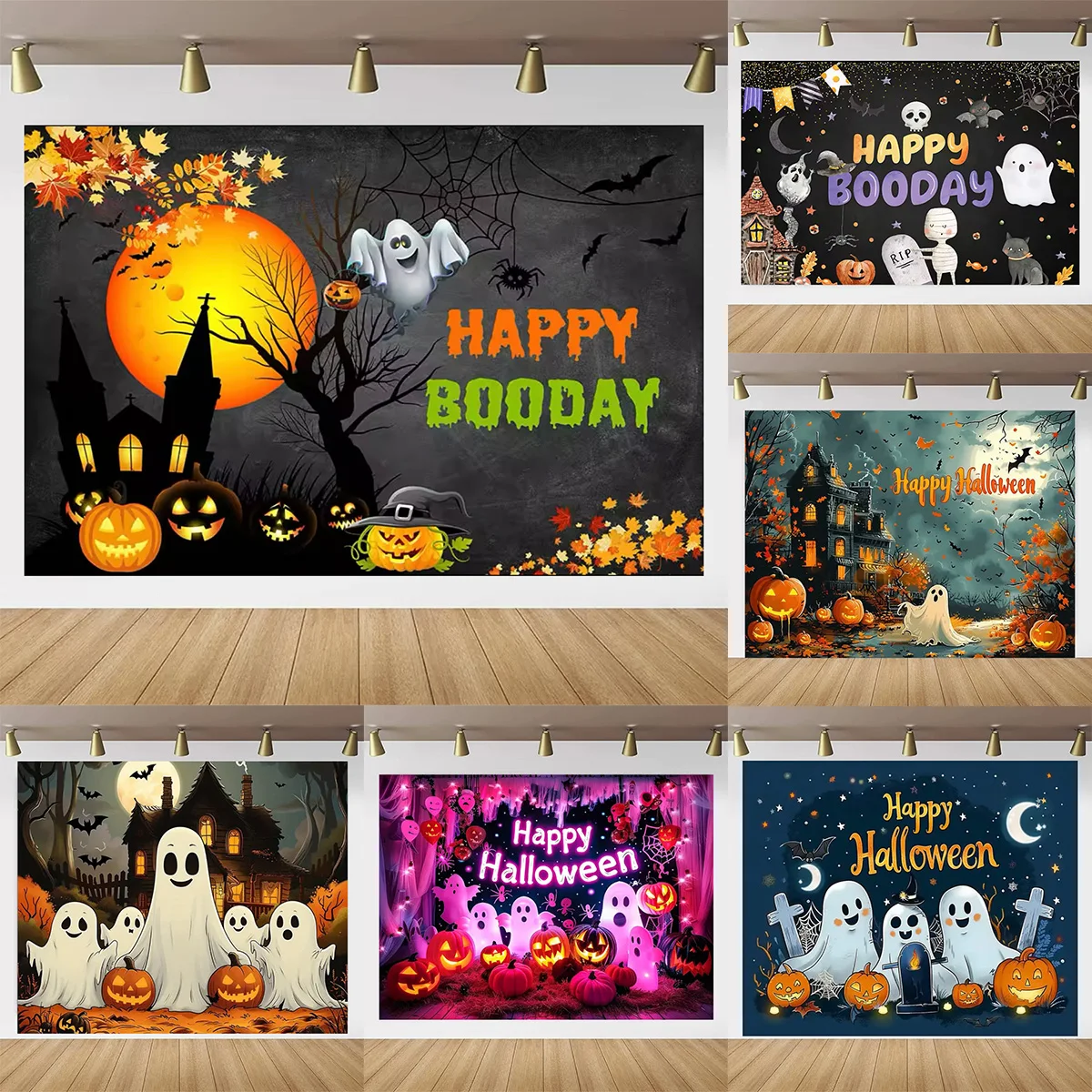 

Cartoon Pink Soft Halloween Party Decor Backdrop Horror Halloween Ghost Bat Tombstone Cake Table Decor Photography Backdrop Gift