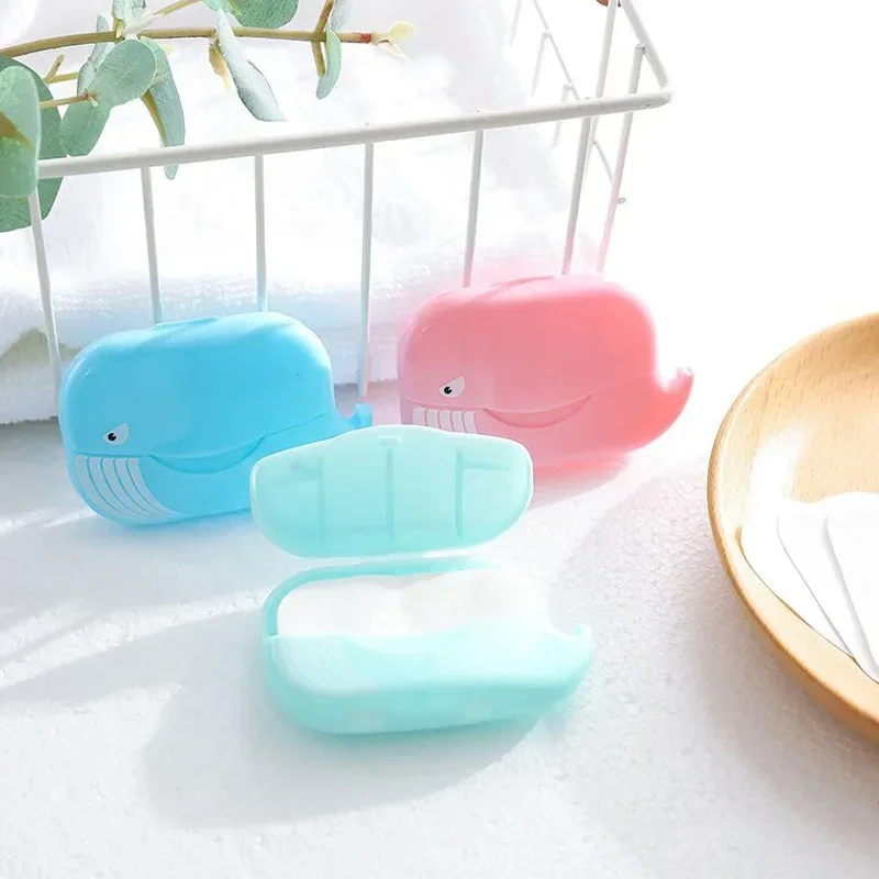 Cute Whale Mini Paper Soap Washing Hands Bath Clean Scented Slice Sheets Disposable Soap Paper Travel Soap Papers Body Cleansers