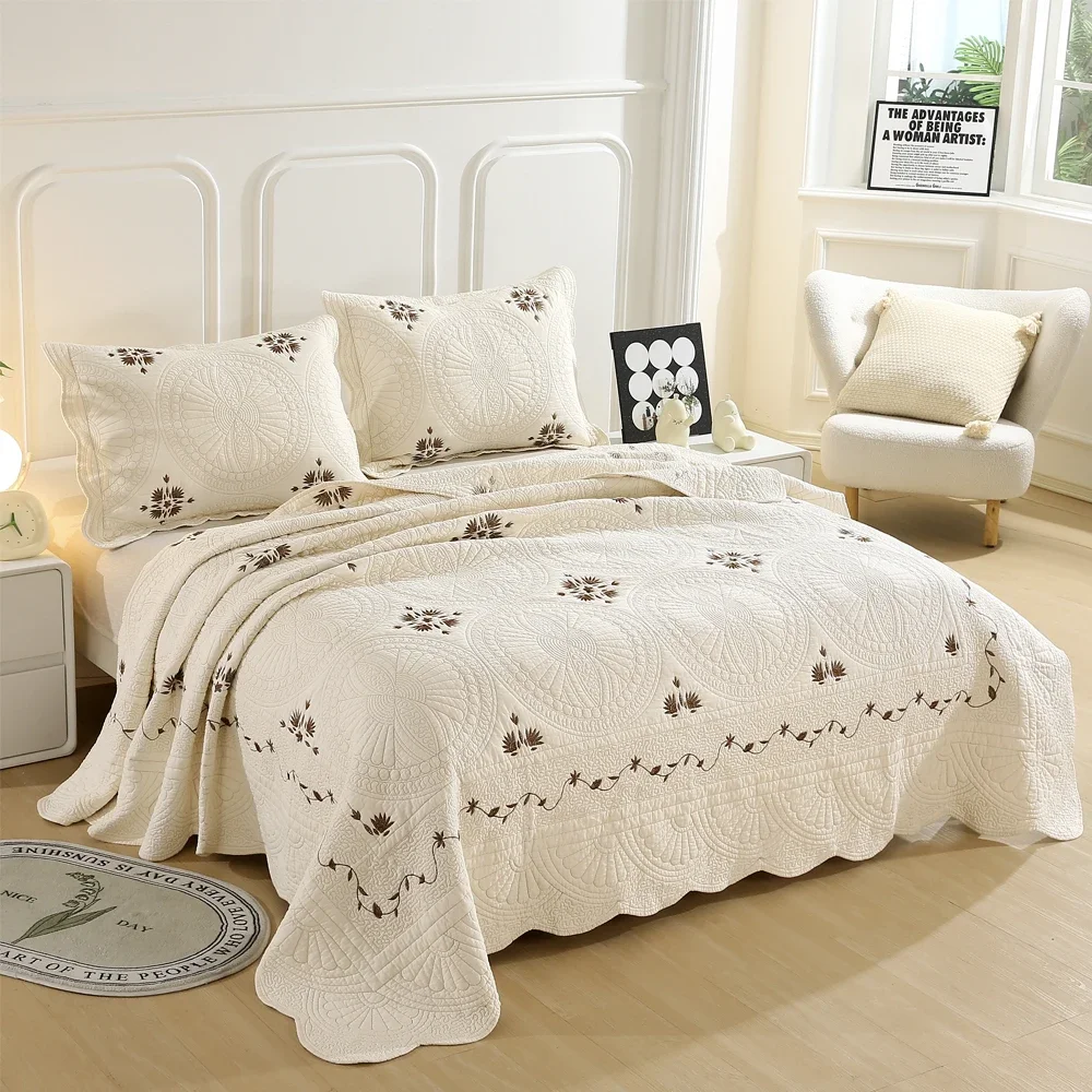 3pcs Embroidered cotton Bedspread on the Bed double bedspreads and coverlets luxury Mattress topper euro Couple bed quilt set