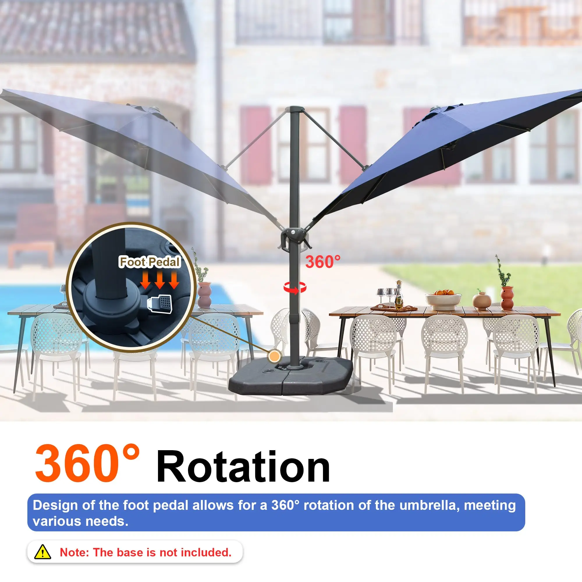 مظلة فناء حديثة من الألومنيوم تدور 360 درجة مقاومة للرياح مظلة ناتئ خارجية لفندق حديقة حمام السباحة