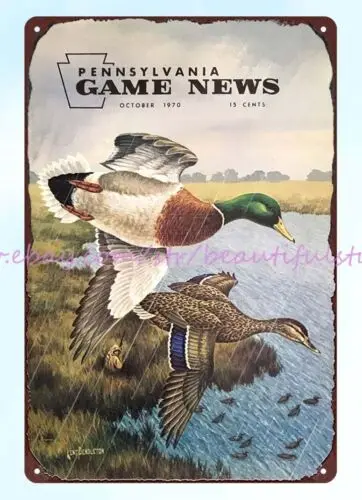 1970 mallard duck Pennsylvania Game News metal tin sign garage wall art