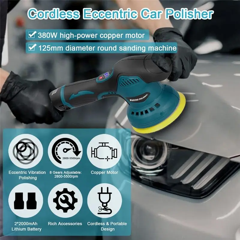DT42-11-Piece Lithium Battery Polisher Car Buffers And Polishers Kit Lithium Battery Polisher EU Plug