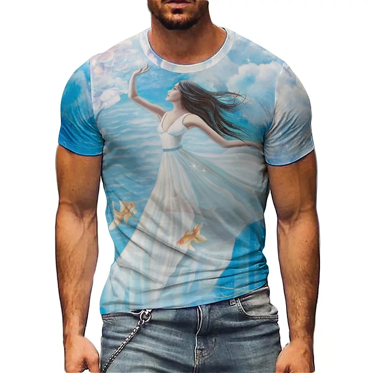 

Fashionable and Artistic Men's 3D Printed Short-sleeved T-shirts Are Made of Smooth Fabric