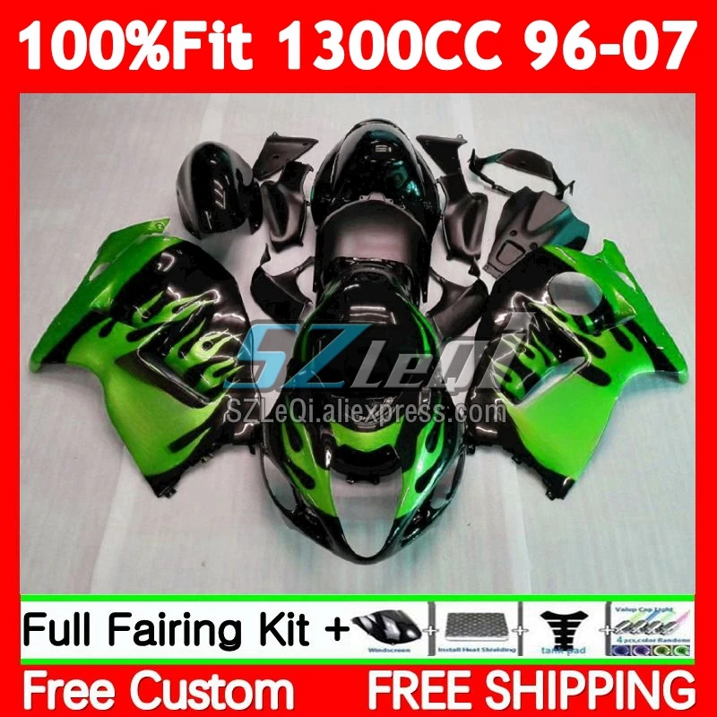 Hayabusa For SUZUKI GSXR1300 87No.219 GSXR 1300 CC 1996 1997 1998 Green flame 1999 00 2001 2002 2003 2004 2005 2006 2007 Fairing