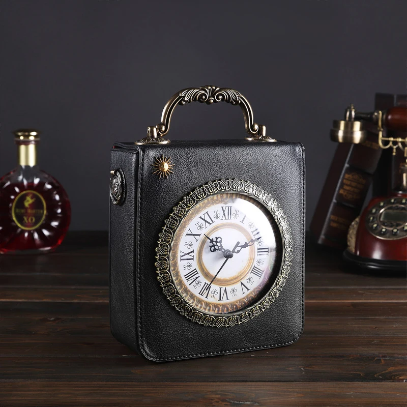 Ladies' New Creative Versatile Handheld Clock Bag Retro Embroidered Double sided Small Square Bag Fashion  Retro Crossbody Bag