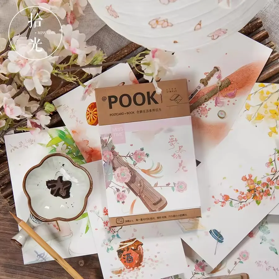

30PCS Peach Blossom Postcards Set - Romantic Handmade Greeting Cards Perfect Gift for Poetry & Nature Lovers