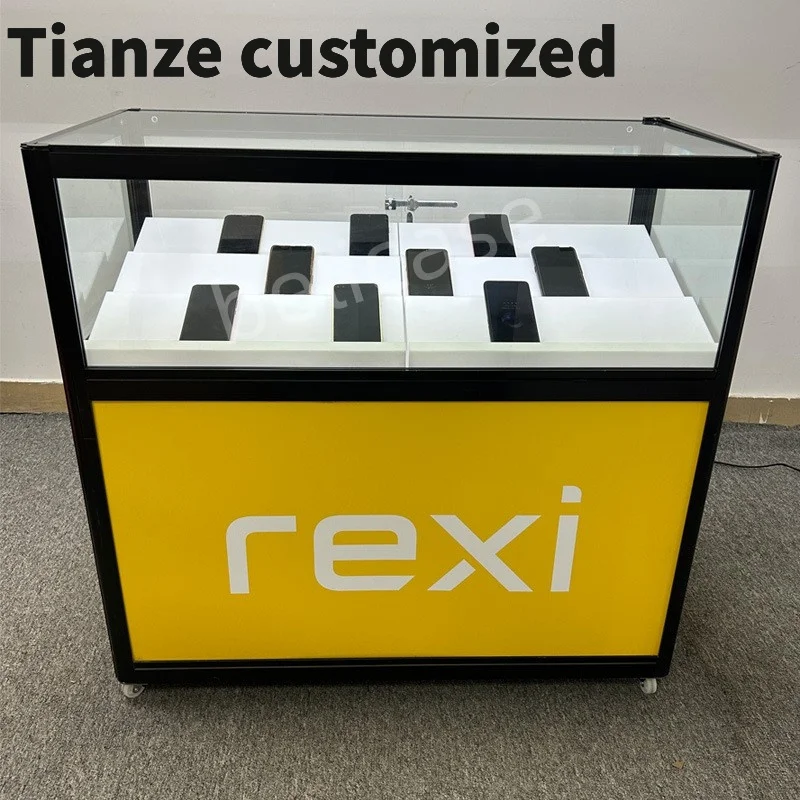 Customized-Mobile Shop Interior Design Cell Phone Display Showcase with Led Lights Glass Counter Display Mobile Phone