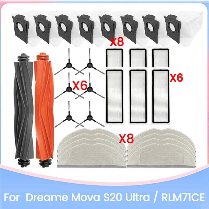【Berserk】Комплексный комплект аксессуаров из 29 предметов для Dreame Mova S20 Ultra/RLM71CE: щетки, фильтры, мешки для пыли и салфетки для швабры