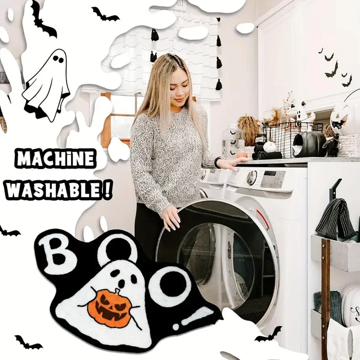 1pc Spooky Ghost-Shaped Halloween Bathroom Rug - Soft Washable  Non-Slip Doormat For Gothic Home Decor Halloween Bathroom Decor