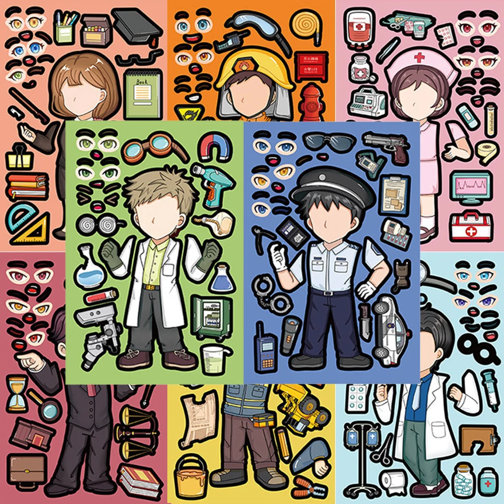 

8/16sheets Funny Character Dress Up Puzzle Stickers Cartoon Make Your Own DIY Jigsaw Sticker Creative Assemble Jigsaw Decals Toy