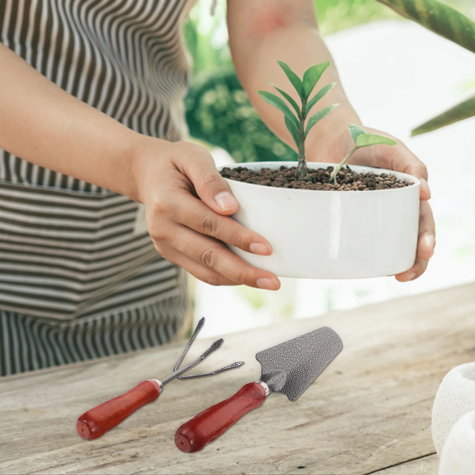 1 conjunto de ferramentas de jardinagem prático mão ferramentas de jardim com alça de madeira escavação pá ancinho capina jardinagem espátula
