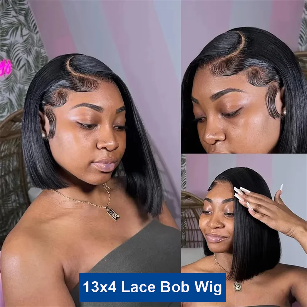 Bone Straight Short Bob Wigs Human Hair Pre Plucked Transparent Lace Front Human Hair Wig 13x4 Lace Frontal Wig Brazilian Hair