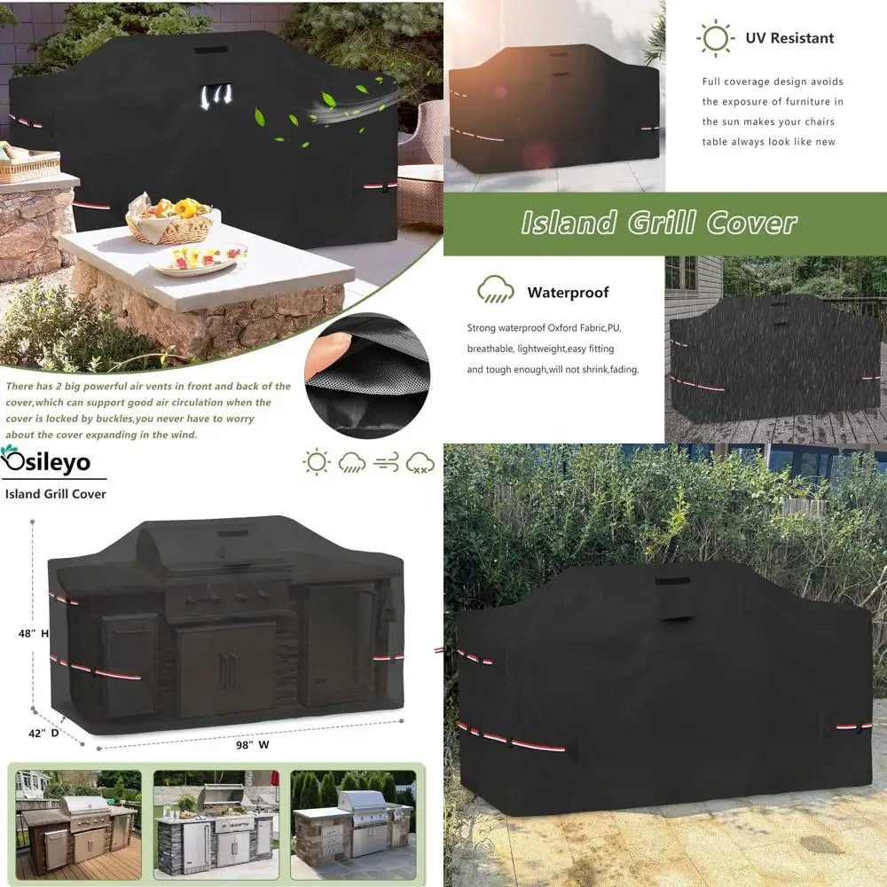 

98 Inch Island Grill Cover - 600D Heavy Duty Waterproof All Weather Protection Outdoor Cover,Black
