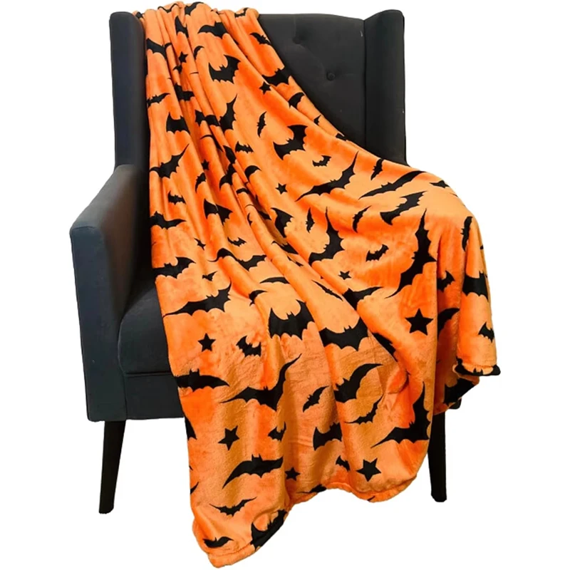 1pc Gifts Blanket Black Bats Printed Flannel Blanket Perfect For Sofa Office Bed Travel Sleep Read Relax Camping Four Season Use