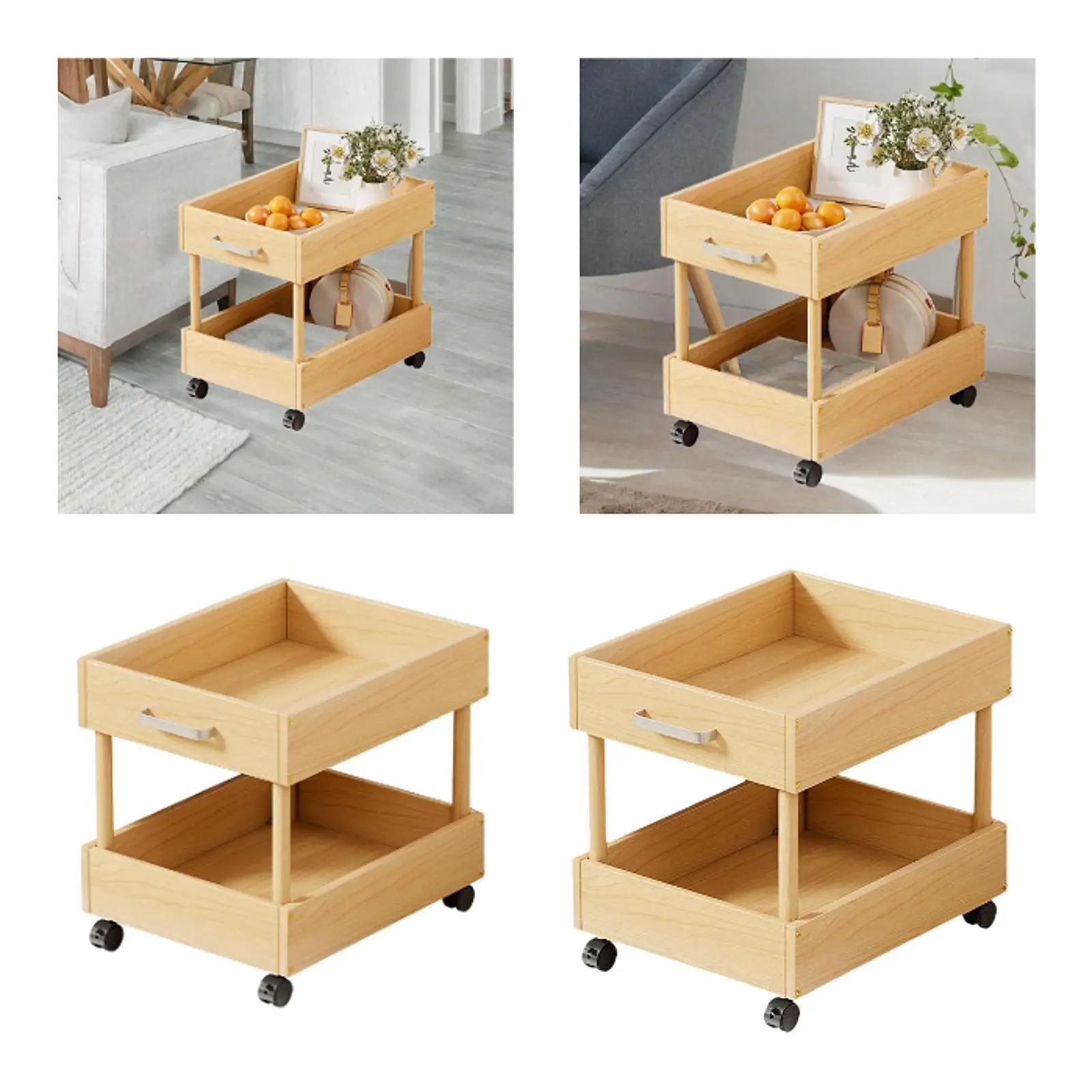 

Cart with Caster Wheels 2 Tiers Practical for Home Organization Kitchen Dorm