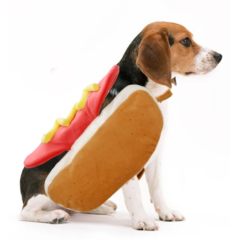 Dog Funny Halloween Costumes Hot Dog Shaped Dachshund Sausage Adjustable Clothes Pet Apparel Dressing Up Cat Party Costume Suit