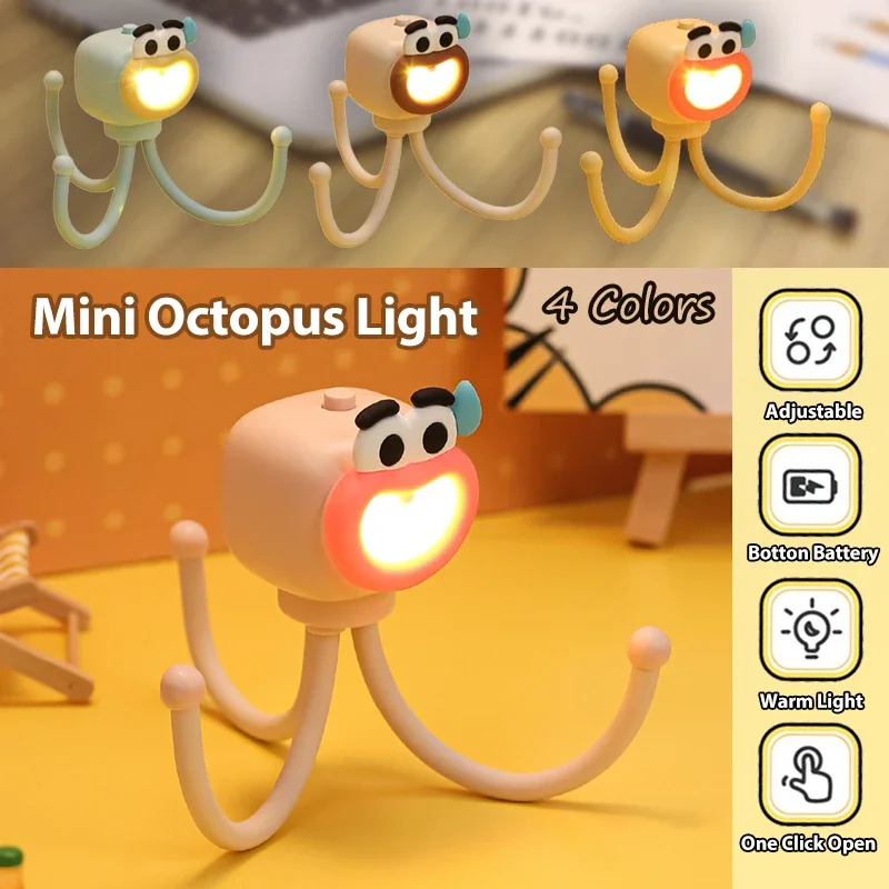 Led Octopus Book Light Mini Adjusting Table Lamp Portable Reading Light Easy Fixed Octopus Tentacles Desktop Fun Pieces Toy Lamp