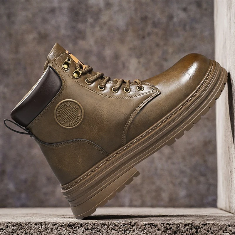 

New Arrival Men High Top shoes Outdoor Leather Ankle Boots Fashion Lace Up Motorcycle Boots man Winter Plush Snow botas