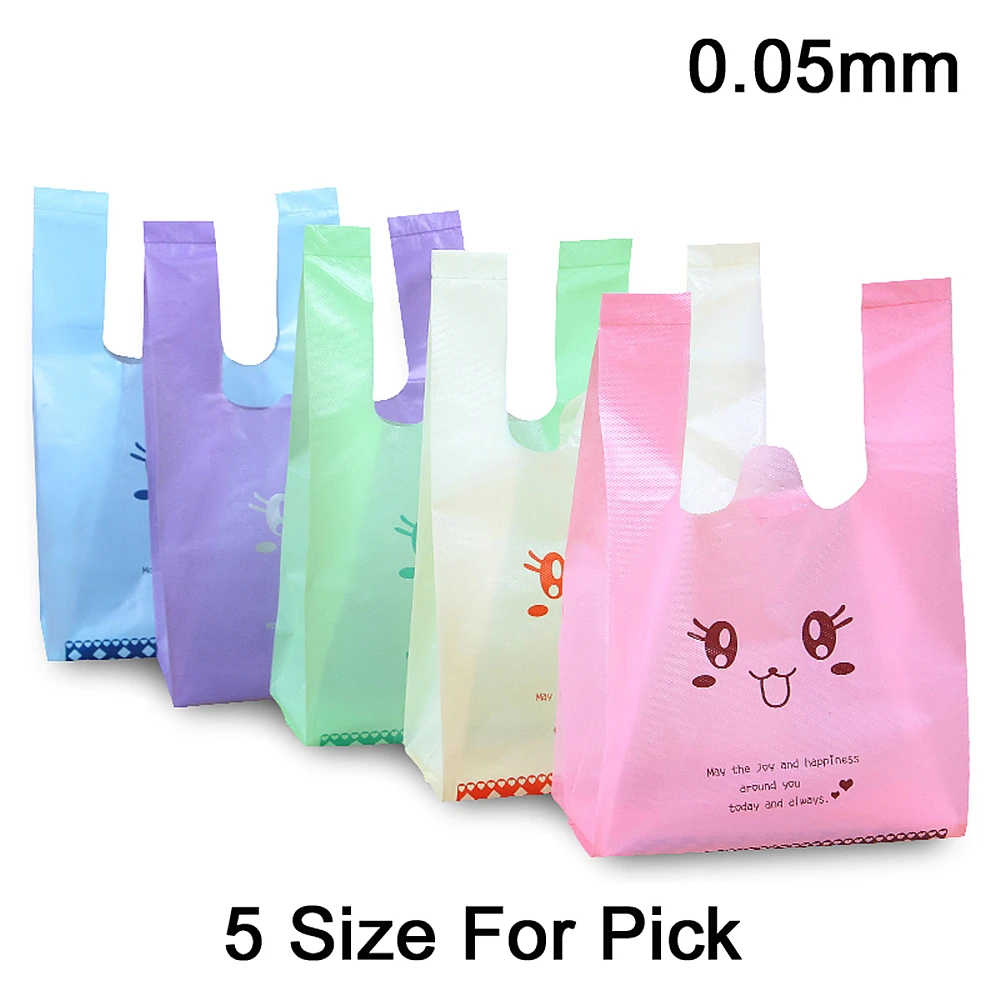 10 Pcs/Pack Five Color Supermarket Shopping Bag Vest Bag Plastic Bags with Handle Snack Boutique Clothing Bag