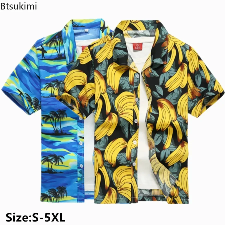 

2024 Men's Summer Hawaiian Breathable Casual Shirt Print Short Sleeve Plus Size 5XL Tops Fashion Holiday Beach Clothing for Men