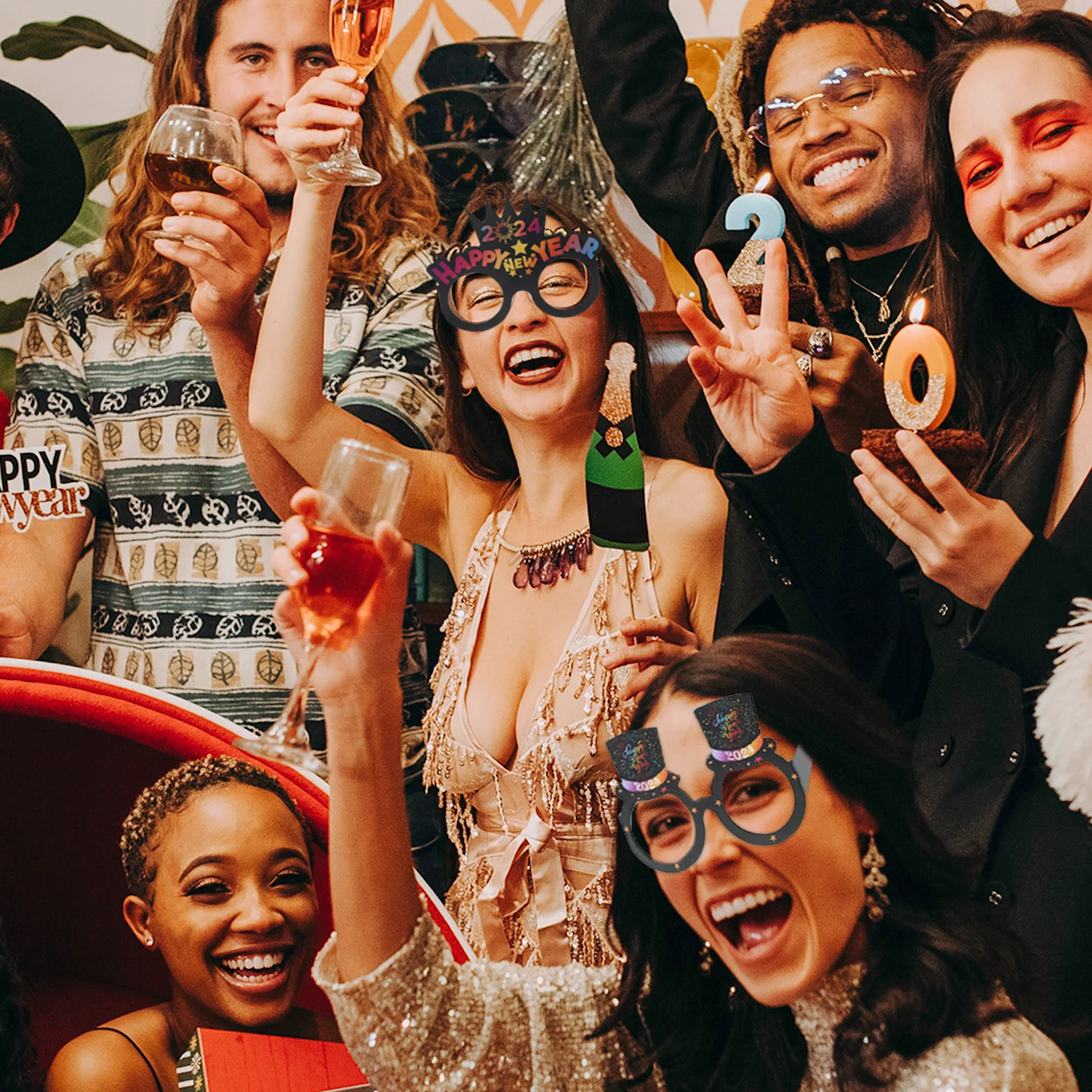 

6Pcs New Year Glasses Paper Eyewear Party Glasses Frame Festival Performance Props Creative Eyeglasses Photo Fun