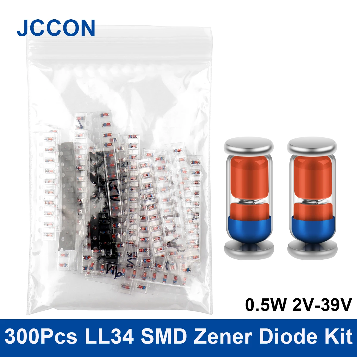 300Pcs/Lot LL34 SMD Zener Diode Assorted Kit 1/2W 0.5W 2V-39V 30Values x 10Pcs 1206 Assorstment Kit