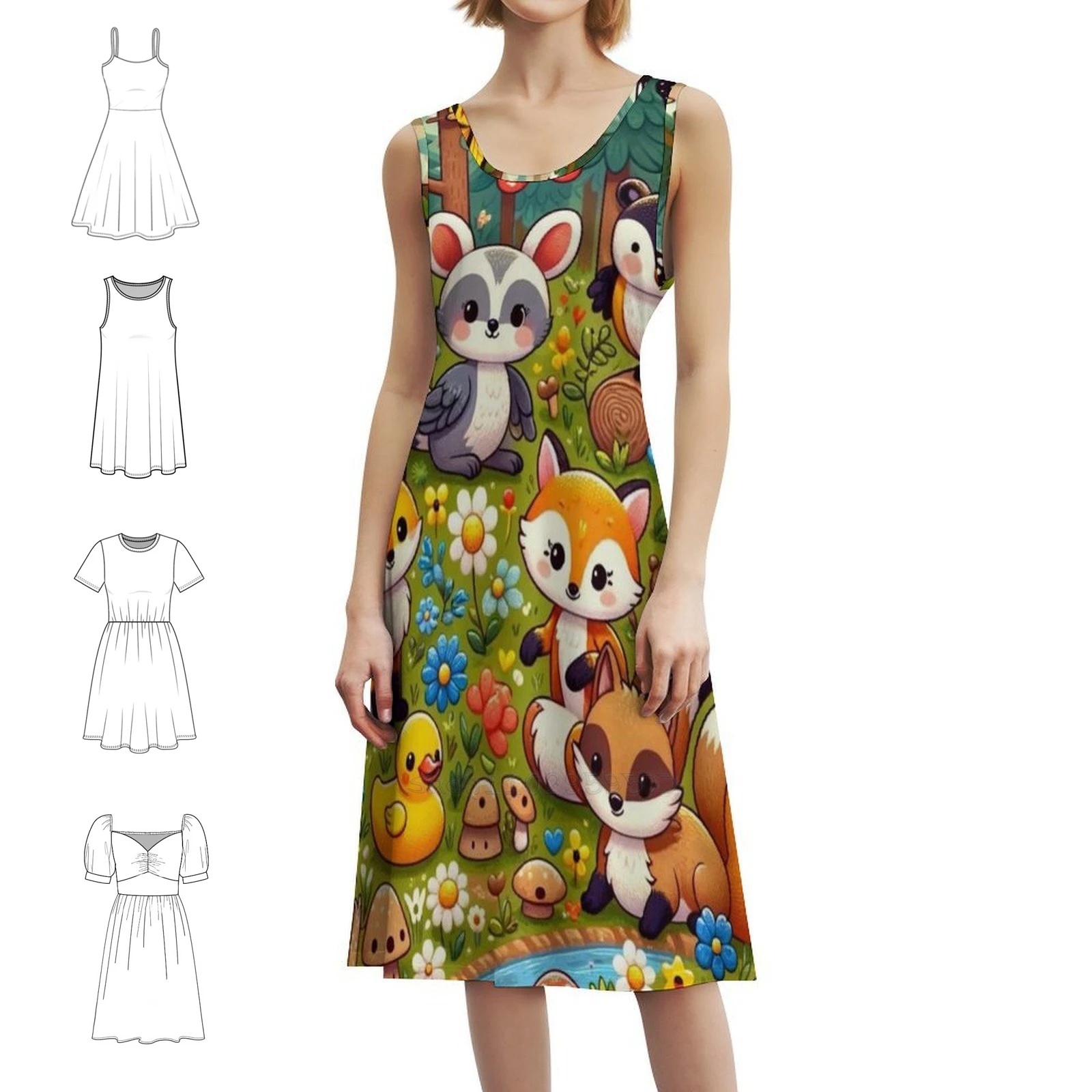 مخلوقات لطيفة من الغابة، حيوانات لطيفة مستوحاة من فستان بوهو أنيق أنيق لحفلات الزفاف على الشاطئ، مخلوقات لطيفة من #1