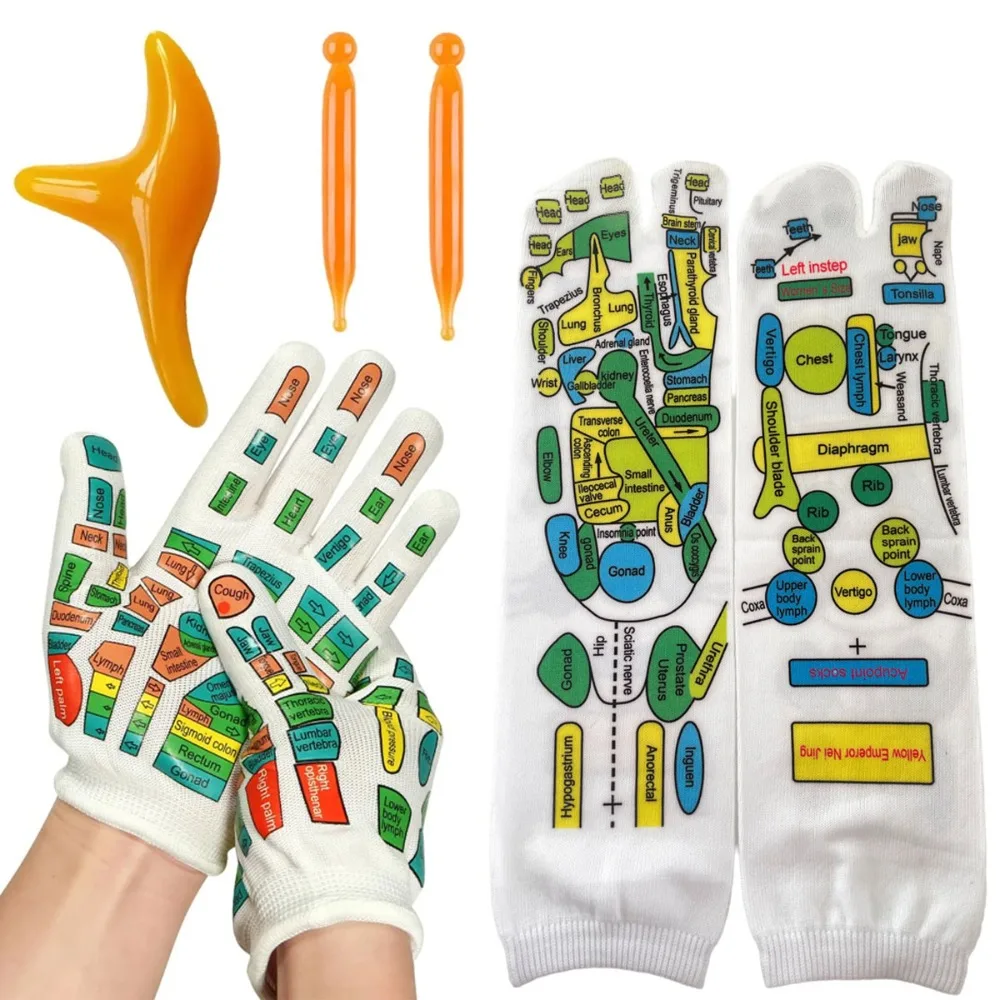 7/2 pezzi calzini colorati per digitopressione su entrambi i lati set di guanti riflessologia massaggio alle mani del piede alleviare l'affaticamento dolori strumento per la cura del piede