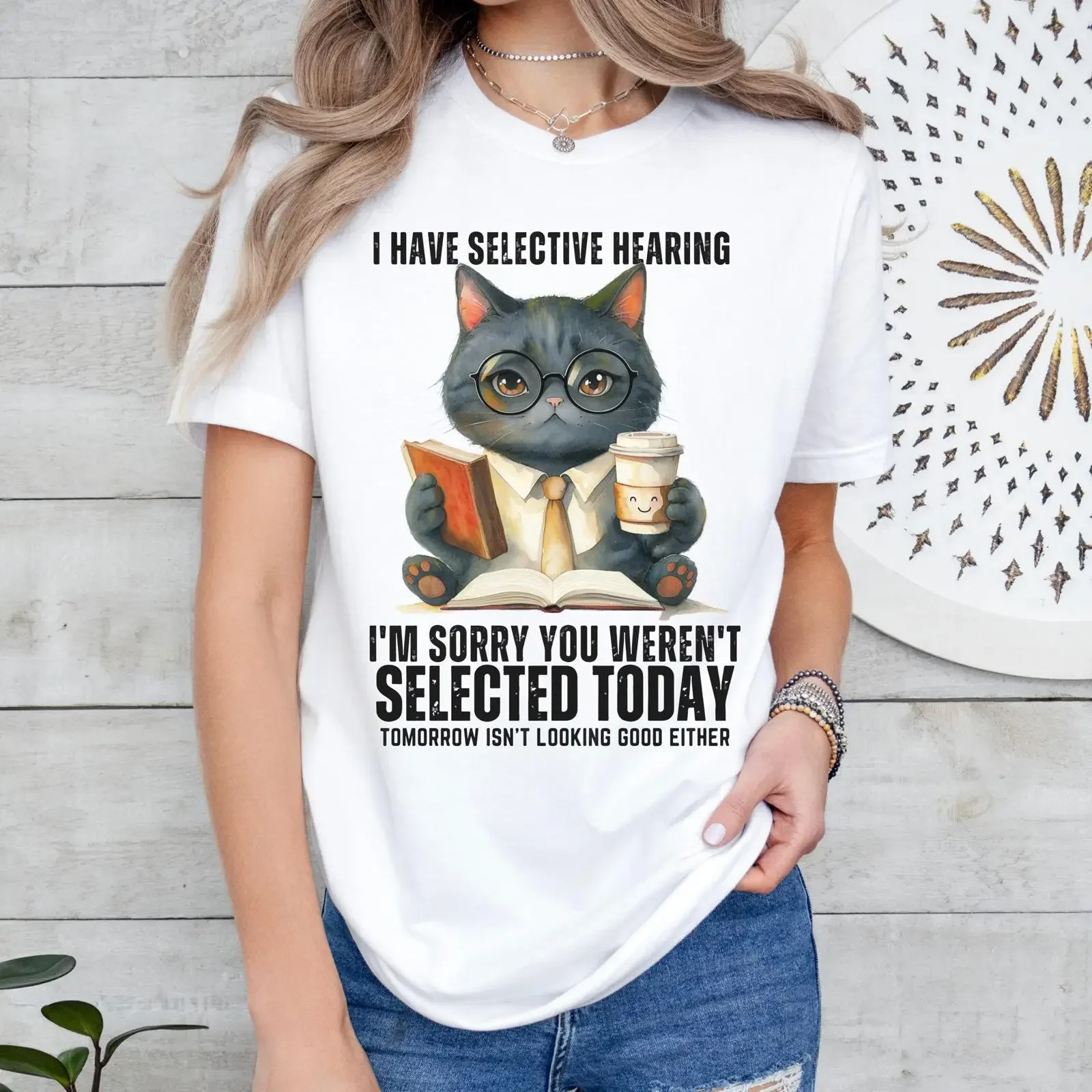 Funny Cat T Shirt Lover Selective Hearing Expert Animal Mama Dad vintage Washed designer clothes Top For Everyday Wear