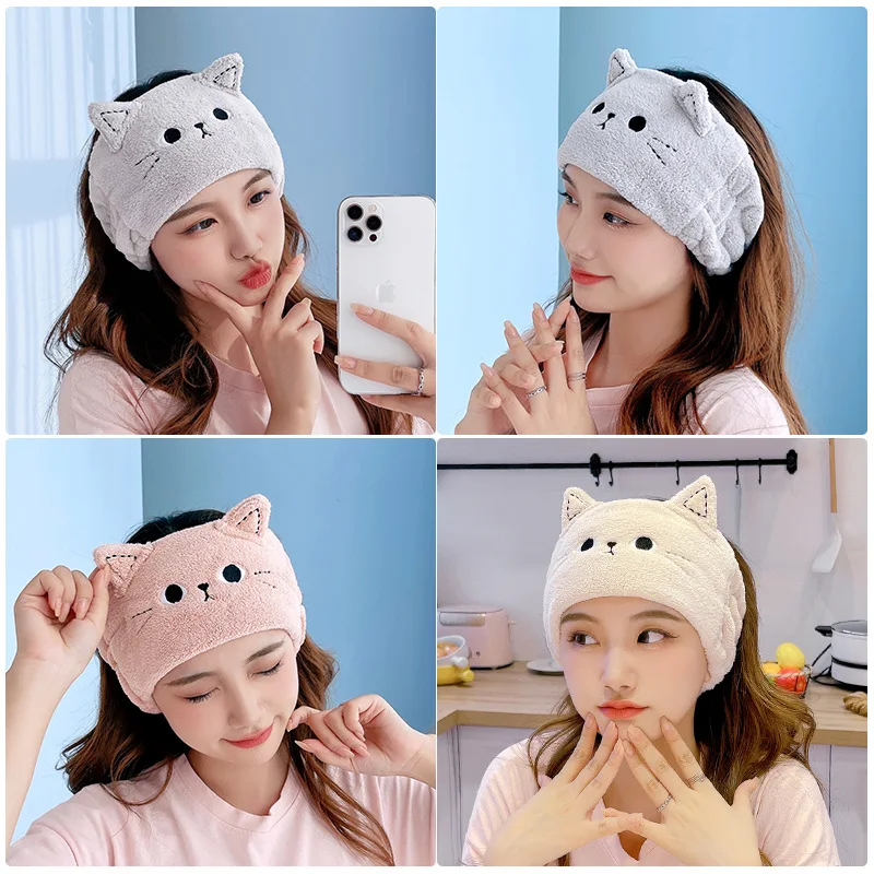 Headband Cartoon Cat Ear Coral Fleece Soft Elastic Face Wash Makeup Removal Hair Band Women Girls Postpartum Wrap