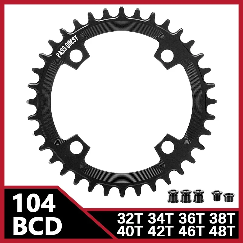 PASS QUEST 104 BCD Narrow Wide Chainring Round 32T 34T 36T 38T 40T 42T Crown 104 Bcd Crankset Mtb Bike Accessories