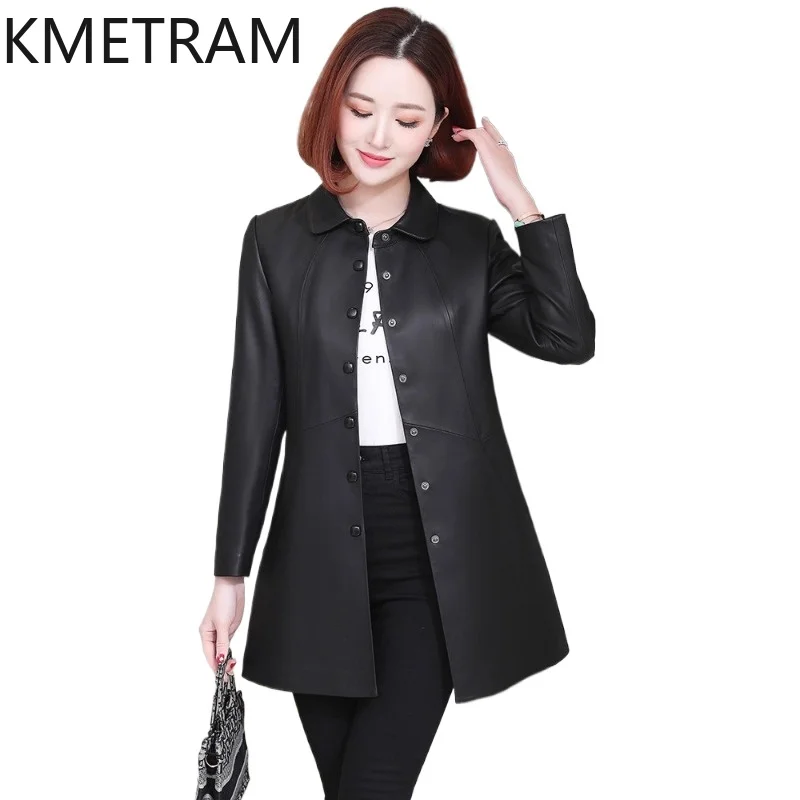 KMETRAM 100% Genuine Sheepskin Leather Jacket Woman Slim Mid-Length Jackets Casual Autumn Coats New Women Clothing 2026 jaqueta
