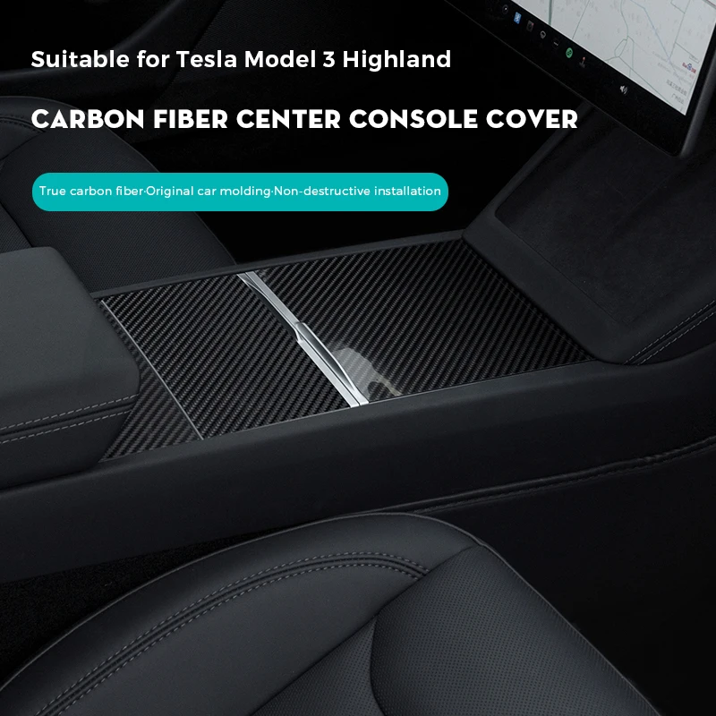 Futhope Real Carbon Fiber ultra thin center console cover For Tesla Model 3 Y 2021-24 Highland Central Control push-pull use