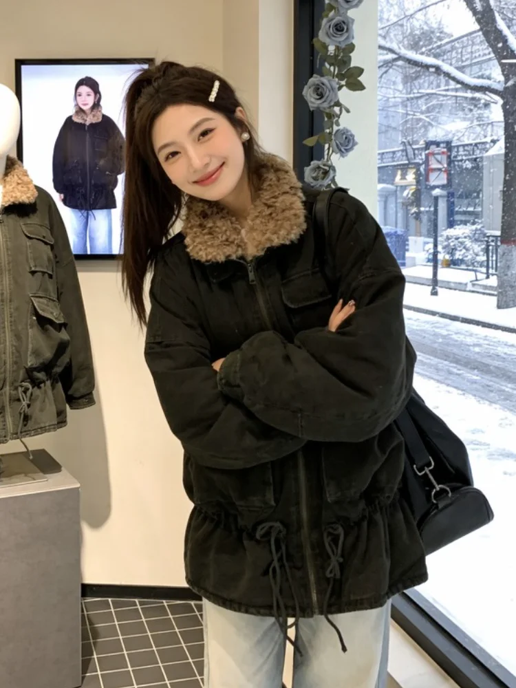 

Утепленная хлопковая куртка Sli ort Thiened для женщин, Зима 2026, Новая модная коллекция, Уникальный корейский стиль, Свободный крой для повседневной носки