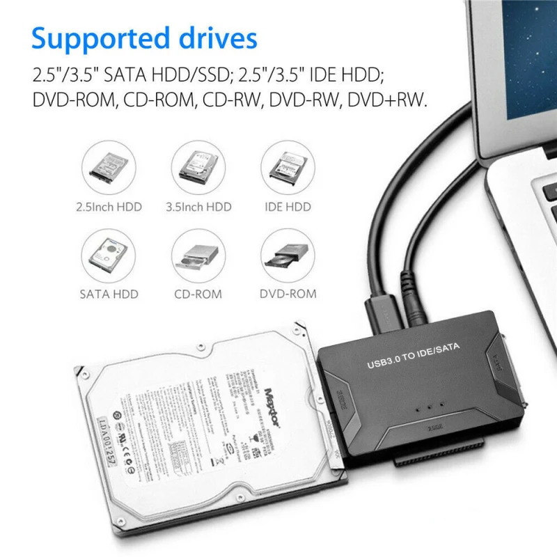 New SATA/IDE To USB 3.0 Adapter Hard Drive Adapter Cable Converter For 2.5/3.5 Inch SATA And IDE HDD Support For PC Macbook