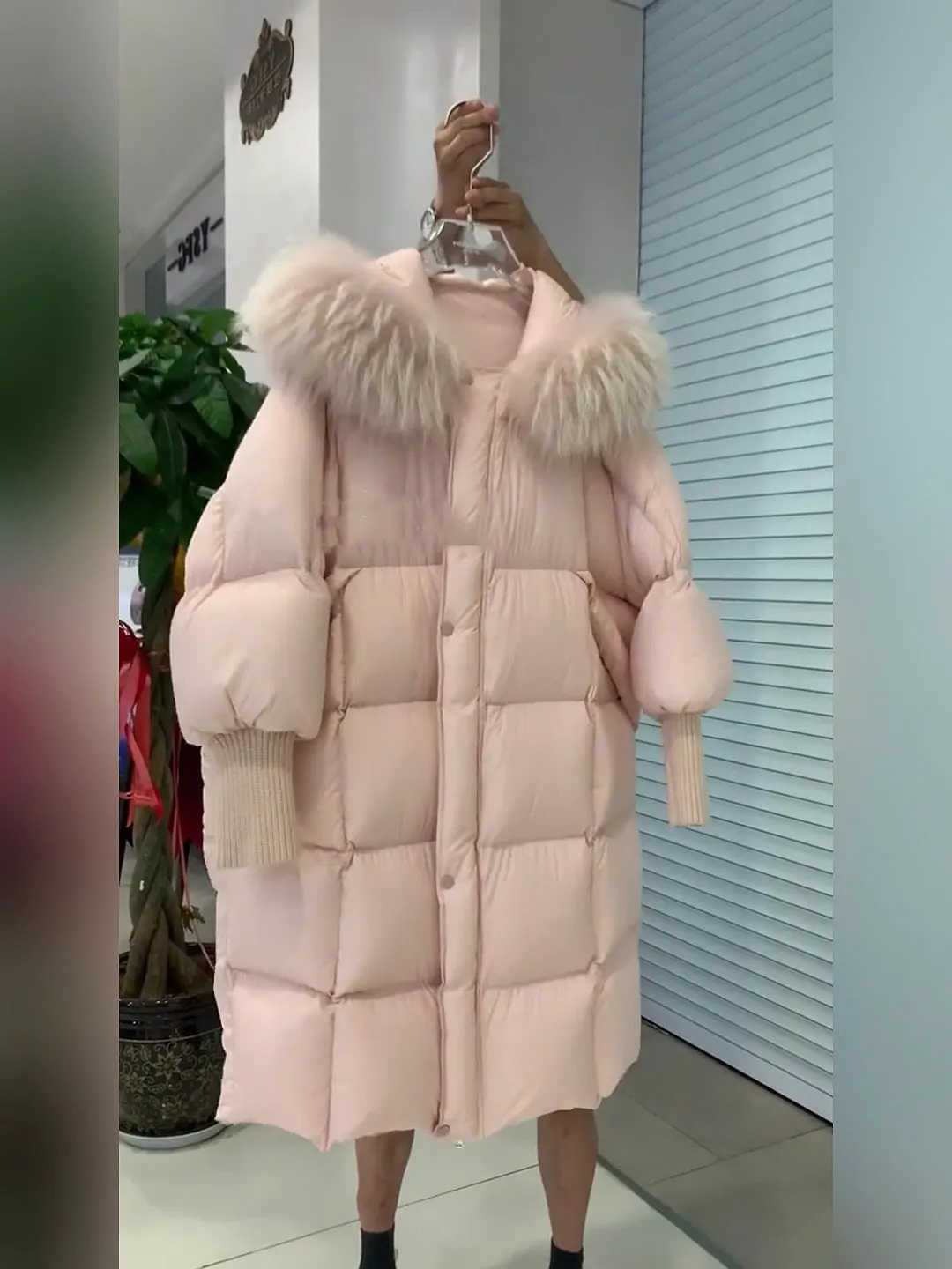 Pink Goose Down Jacket for Women 2023 Autumn Winter New Real Fur Collar Loose Hooded Coats Thicked Warm Mid-length Outerwear