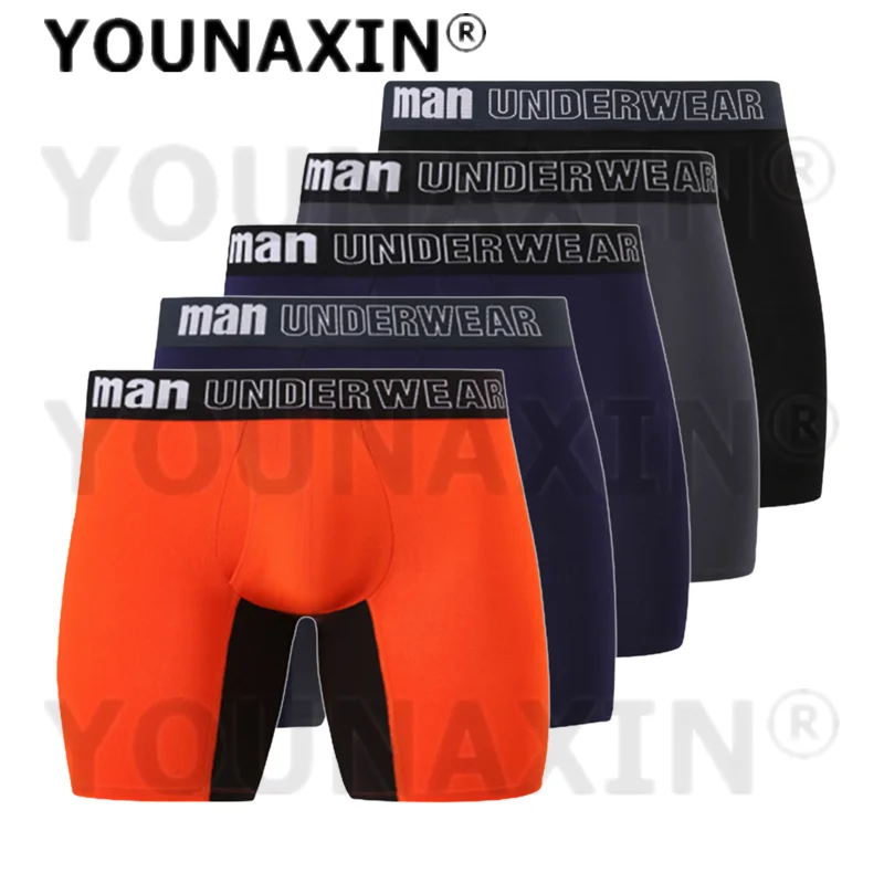 5 Pcs Big Size Men's Boxers Briefs Underwear Sexy Panties Long Underpants Undies Open Crotch Sports Knickers 3XL 4XL 5XL 6XL 7XL