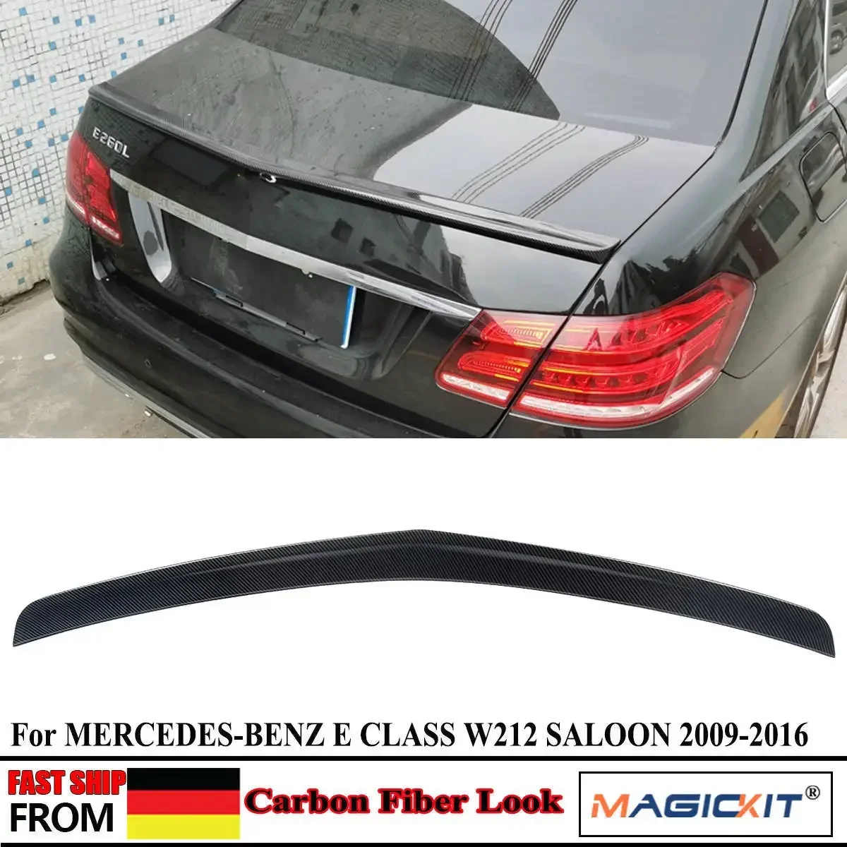 

MagicKit CARBON PAINTED For MERCEDES BENZ W212 E SEDAN TRUNK SPOILER WING 2010-16