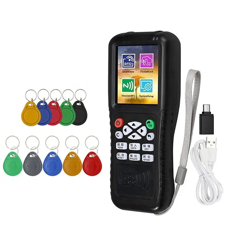 

X100 RFID Smart Card Reader Writer +5XUID/T5577 Keychain RFID Duplicator ID IC Card Programmer Encrypted Key Copier-BCBW