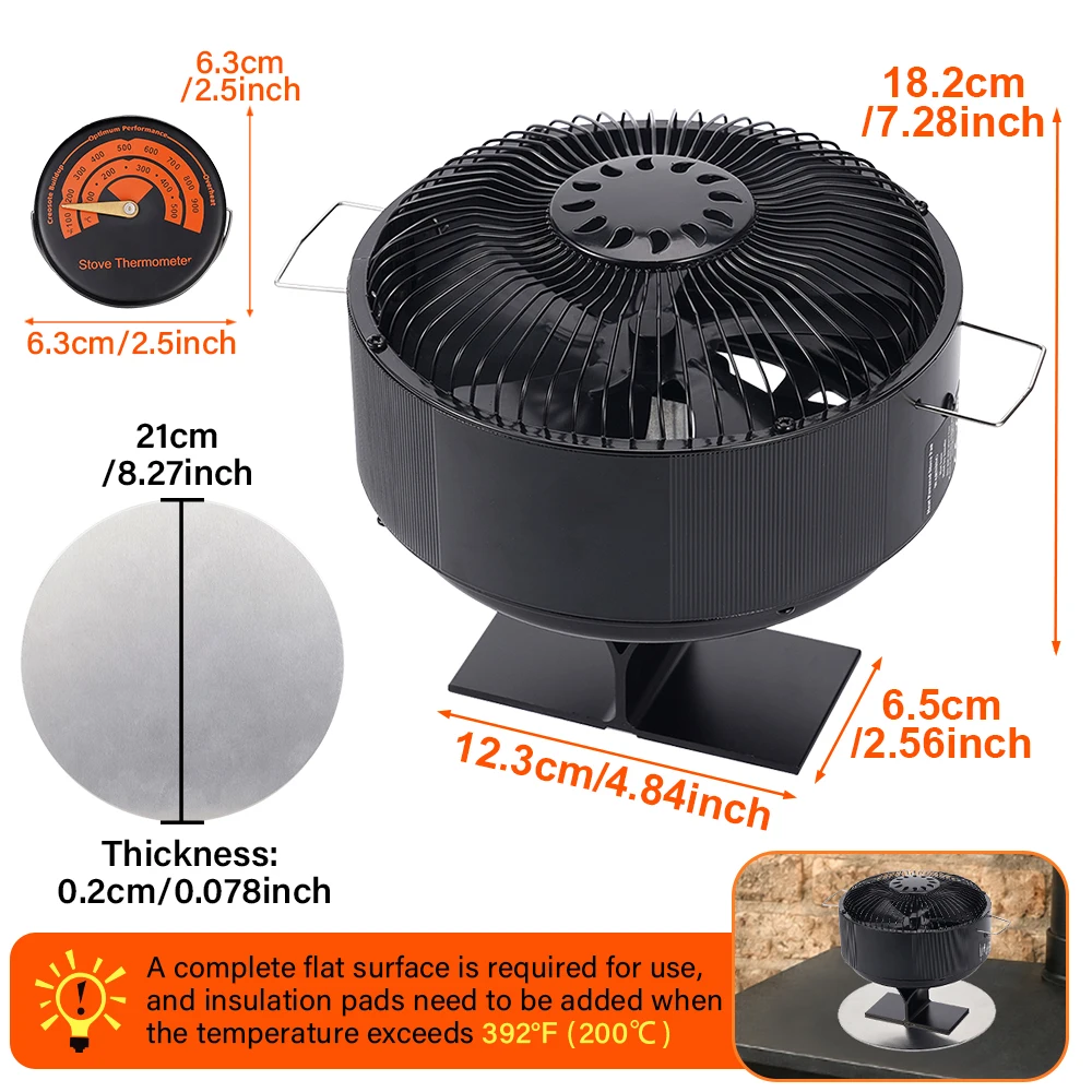 5 Blades Stove Fan Thermal Operated Fireplace Fan Ultra Silent Standing Aluminum Log Burner Uniform Heat Circulation Home Heater