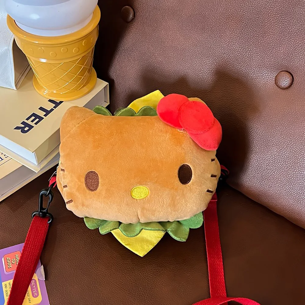 

Hellokitty Burger Plush Shoulder Bags Sanrio Anime Crossbody Bag Women's Fashion Backpack Tote Cute Cartoon Soft Stuffed Satchel