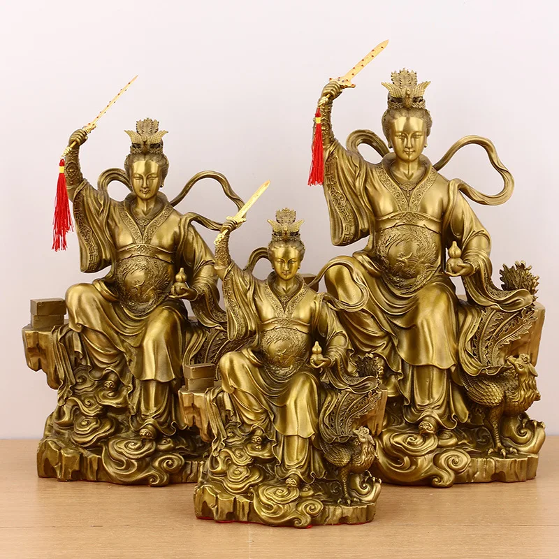 HYS Nine Heavens Profound Maiden Statue Ornament Virgin Station Peacock Tai Sword Seated Fairy Home Offering Decoration