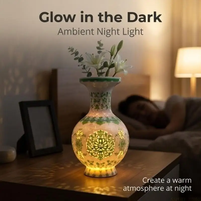 U2JB 3D LED Light Puzzle Flower Vase for Flowers and Shelf Room Decoration Enduring