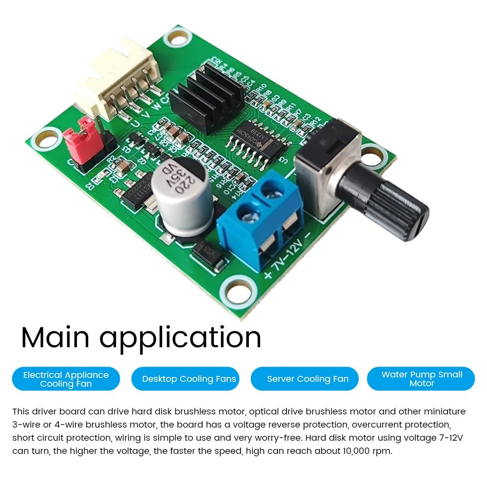 DC 7-12V Brushless Motor Driver Board BLDC Speed Controller Governor Hallless Switch Module With Cable