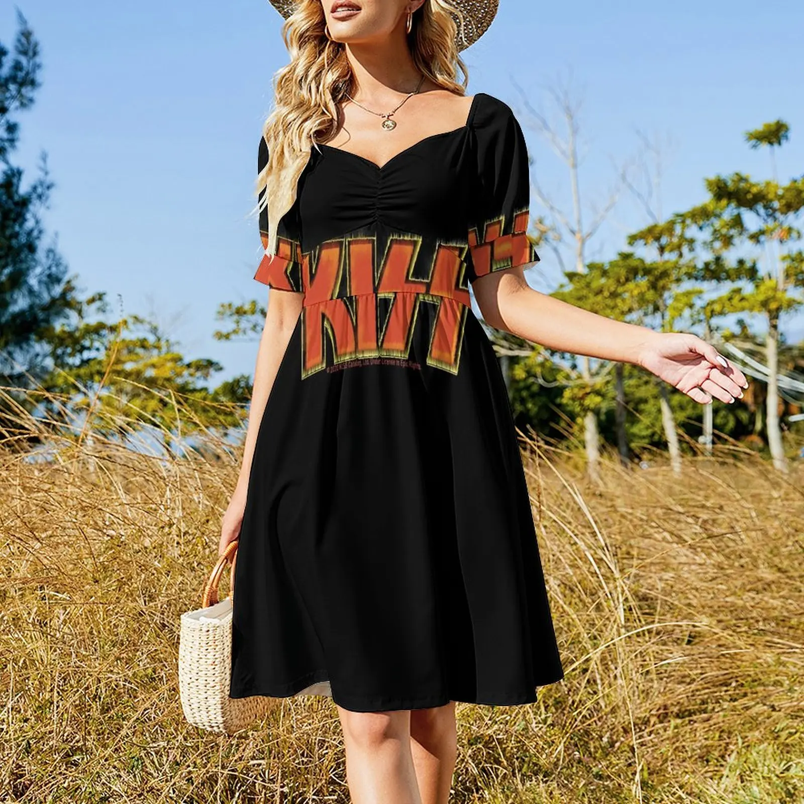 kiss the band burn text style logo/vintage Short-Sleeved Dress african dresses for woman clothing women summer 2025