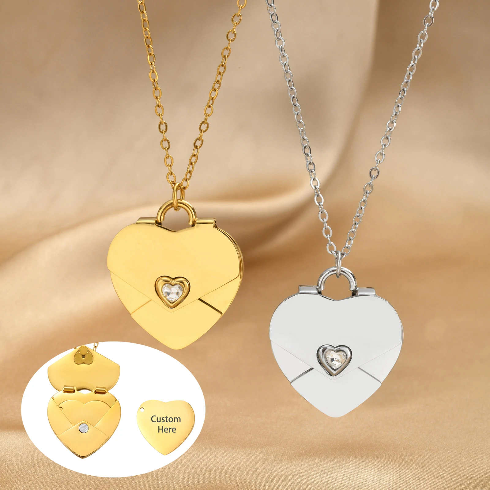 

Custom Heart Necklace Openable Secret Message Locket Stainless Steel Laser Engraved Jewelry Anniversary Gift Free Engraving
