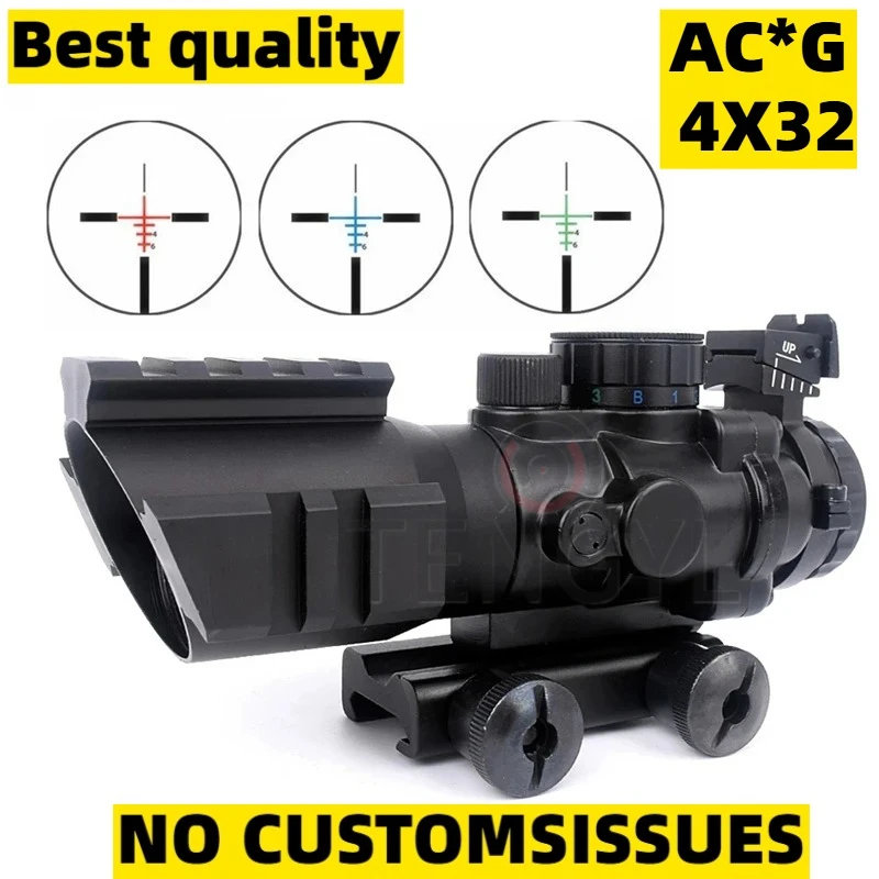 

4X32 Hunting Riflescope Real Fiber Optics Grenn Red Dot Illuminated Etched Reticle Tactical Optical Sight