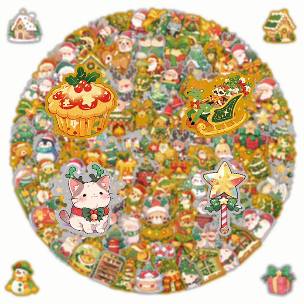 

10/50/100/200pcs Creative Christmas Cartoon Stickers Aesthetic Animal Santa Claus Decals for Guitar Laptop Suitcase Cute Sticker